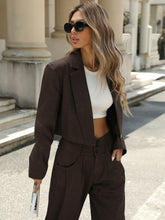 Aveloria Modichic Conjunto de blazer curto e calça solta de escritório casual retrô de toque de chiffon