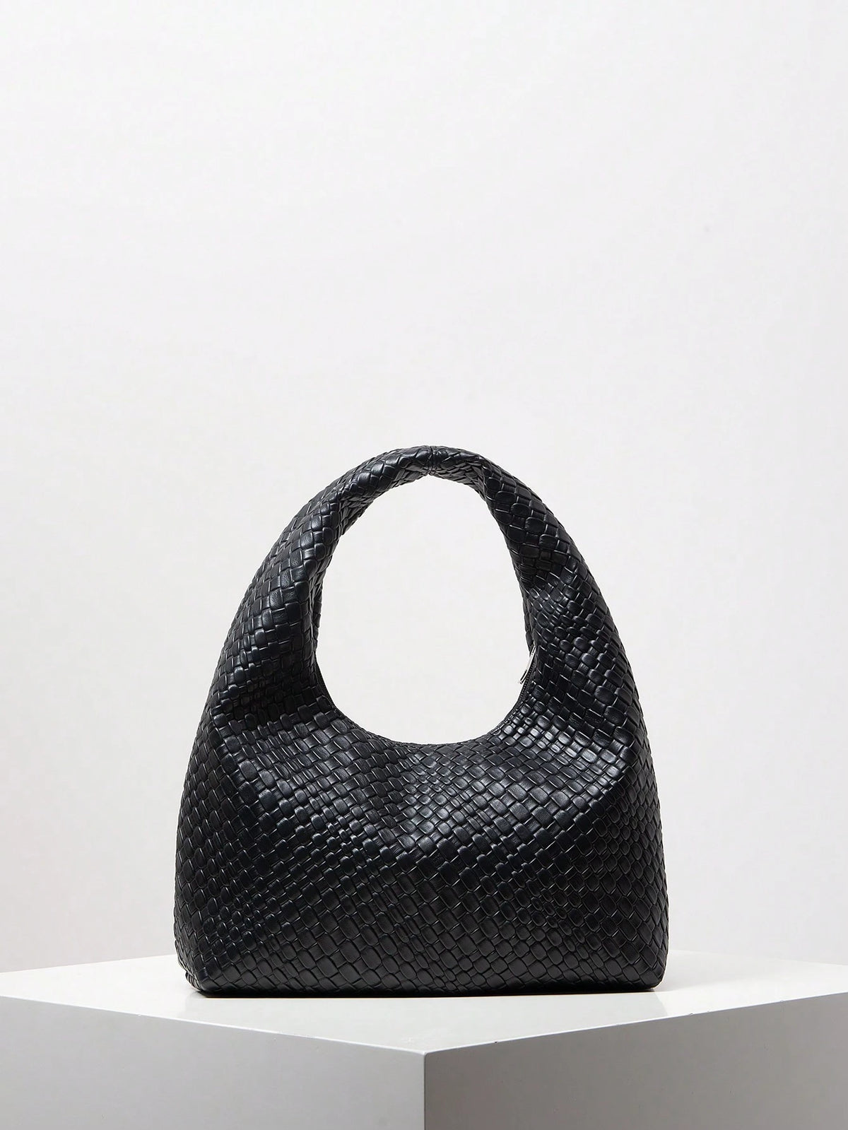 Bolsa de Ombro com Textura Tecida Vintage, Bolsa de Couro PU Macio, Bolsa Tote para Uso Diário, Bolsa em Formato de Lua, Bolsa de Alça com Zíper, Carteira Simples e Versátil para Mulheres (Padrão Aleatório)