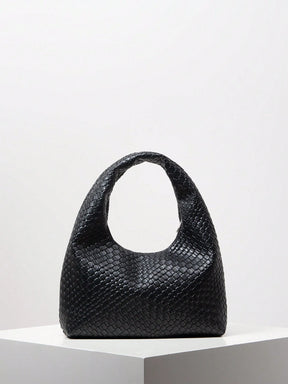 Bolsa de Ombro com Textura Tecida Vintage, Bolsa de Couro PU Macio, Bolsa Tote para Uso Diário, Bolsa em Formato de Lua, Bolsa de Alça com Zíper, Carteira Simples e Versátil para Mulheres (Padrão Aleatório)