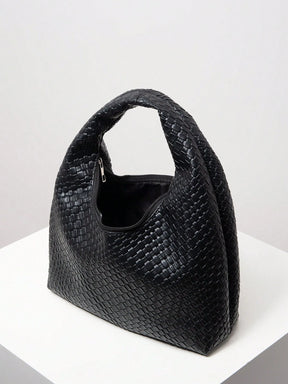 Bolsa de Ombro com Textura Tecida Vintage, Bolsa de Couro PU Macio, Bolsa Tote para Uso Diário, Bolsa em Formato de Lua, Bolsa de Alça com Zíper, Carteira Simples e Versátil para Mulheres (Padrão Aleatório)