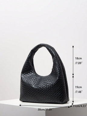 Bolsa de Ombro com Textura Tecida Vintage, Bolsa de Couro PU Macio, Bolsa Tote para Uso Diário, Bolsa em Formato de Lua, Bolsa de Alça com Zíper, Carteira Simples e Versátil para Mulheres (Padrão Aleatório)