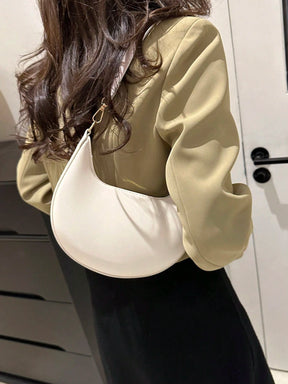 1 Peça Bolsa de Ombro em Formato de Meia-Lua de Cor Sólida com Fechamento de Zíper em PU para Mulheres, Estilo Minimalista, Uso Diário, Trabalho, Estilo Retrô Inspirado, Adequada para Mulheres