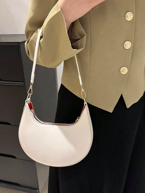 1 Peça Bolsa de Ombro em Formato de Meia-Lua de Cor Sólida com Fechamento de Zíper em PU para Mulheres, Estilo Minimalista, Uso Diário, Trabalho, Estilo Retrô Inspirado, Adequada para Mulheres