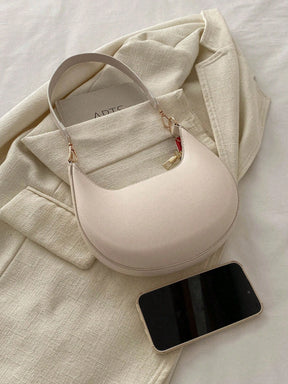 1 Peça Bolsa de Ombro em Formato de Meia-Lua de Cor Sólida com Fechamento de Zíper em PU para Mulheres, Estilo Minimalista, Uso Diário, Trabalho, Estilo Retrô Inspirado, Adequada para Mulheres