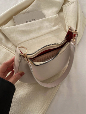 1 Peça Bolsa de Ombro em Formato de Meia-Lua de Cor Sólida com Fechamento de Zíper em PU para Mulheres, Estilo Minimalista, Uso Diário, Trabalho, Estilo Retrô Inspirado, Adequada para Mulheres