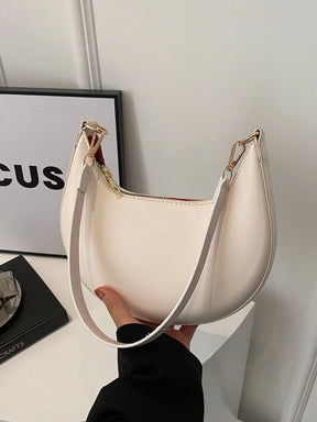 1 Peça Bolsa de Ombro em Formato de Meia-Lua de Cor Sólida com Fechamento de Zíper em PU para Mulheres, Estilo Minimalista, Uso Diário, Trabalho, Estilo Retrô Inspirado, Adequada para Mulheres
