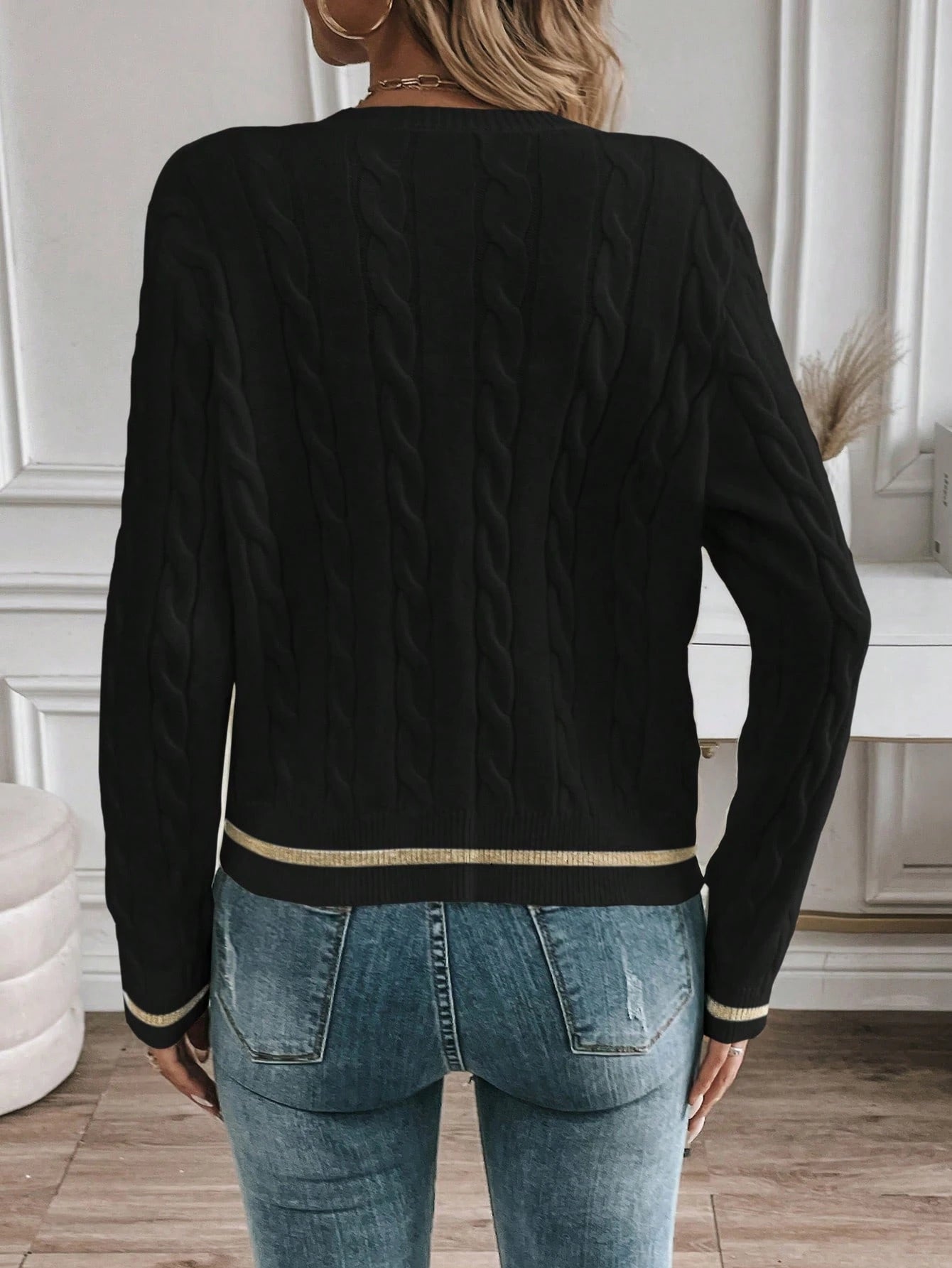 EMERY ROSE Cardigan Casual Versátil Feminino com Listras Colorblock