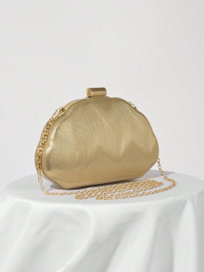 Bolsa Clutch com Design de Concha em Couro PU, Bolsa para Festa Noturna, Bolsa para Vestido de Festa Formal, Bolsa de Casamento com Corrente