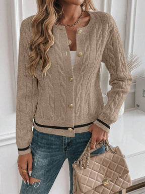 EMERY ROSE Cardigan Casual Versátil Feminino com Listras Colorblock