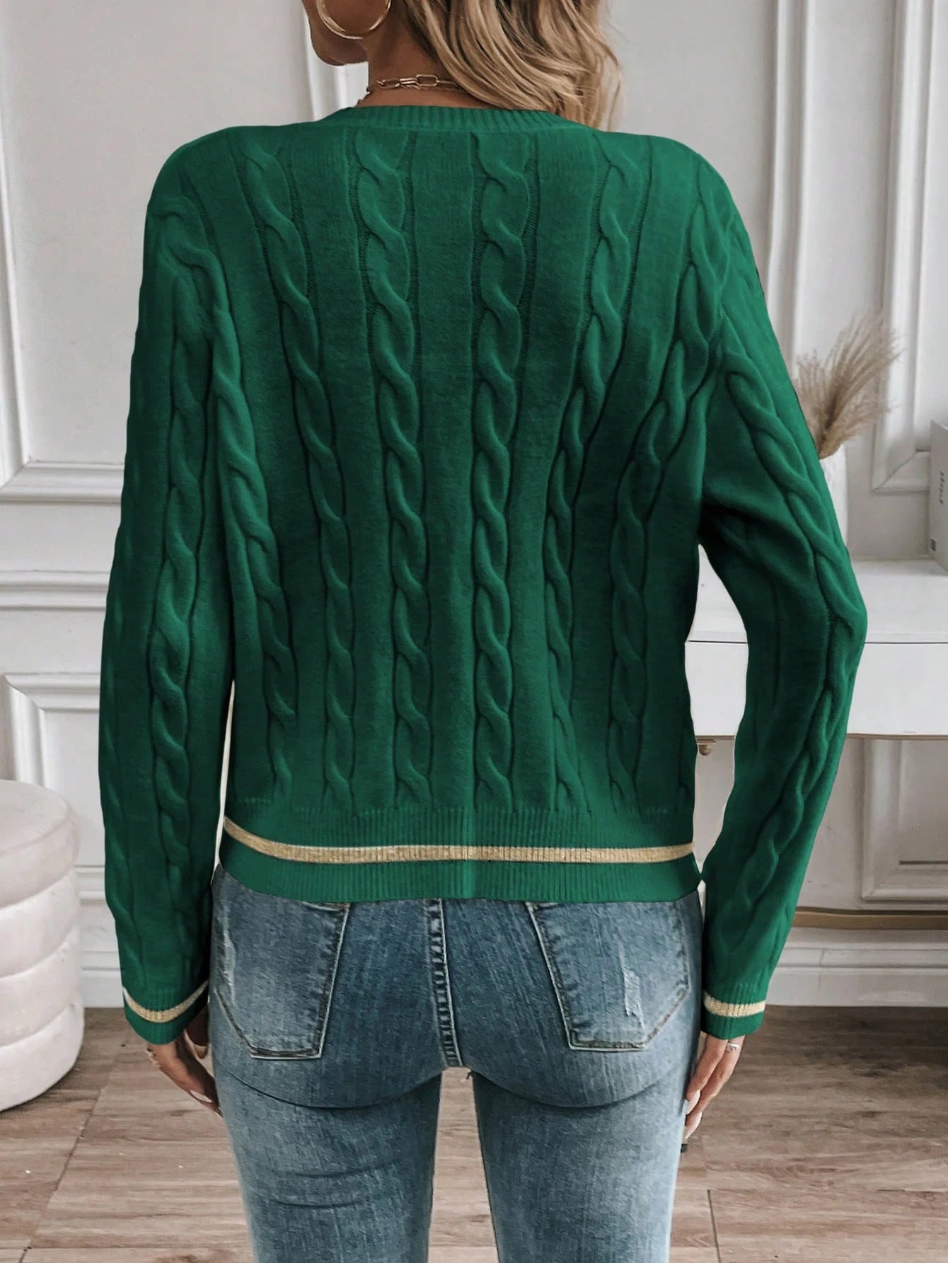 EMERY ROSE Cardigan Casual Versátil Feminino com Listras Colorblock