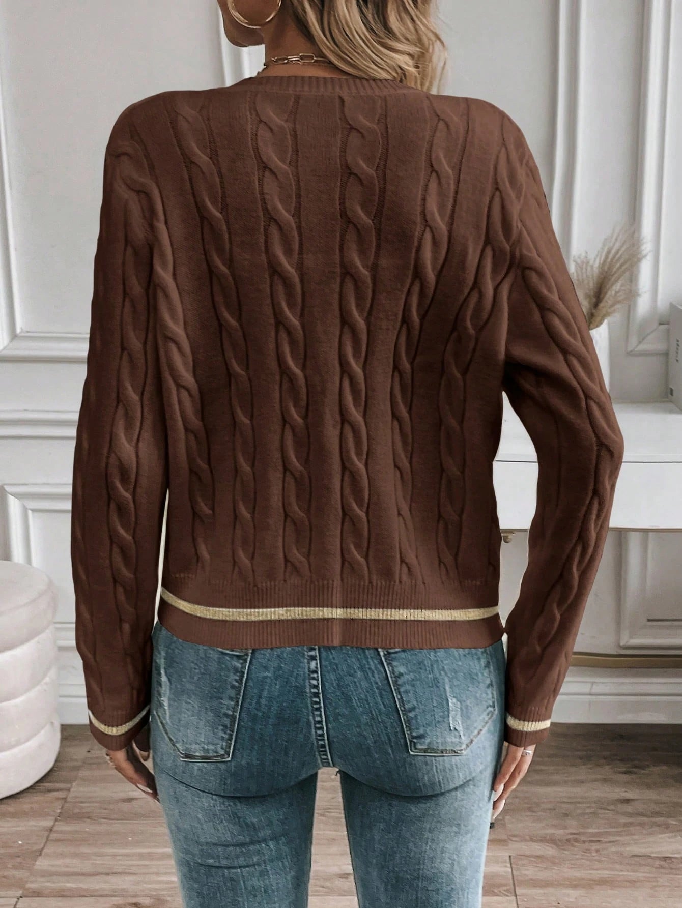 EMERY ROSE Cardigan Casual Versátil Feminino com Listras Colorblock