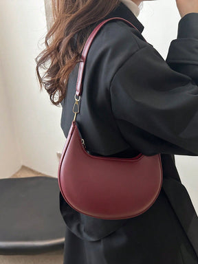 1 Peça Bolsa de Ombro em Formato de Meia-Lua de Cor Sólida com Fechamento de Zíper em PU para Mulheres, Estilo Minimalista, Uso Diário, Trabalho, Estilo Retrô Inspirado, Adequada para Mulheres