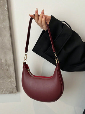 1 Peça Bolsa de Ombro em Formato de Meia-Lua de Cor Sólida com Fechamento de Zíper em PU para Mulheres, Estilo Minimalista, Uso Diário, Trabalho, Estilo Retrô Inspirado, Adequada para Mulheres