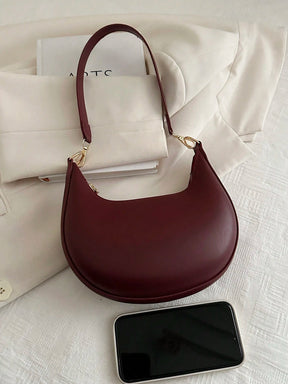 1 Peça Bolsa de Ombro em Formato de Meia-Lua de Cor Sólida com Fechamento de Zíper em PU para Mulheres, Estilo Minimalista, Uso Diário, Trabalho, Estilo Retrô Inspirado, Adequada para Mulheres
