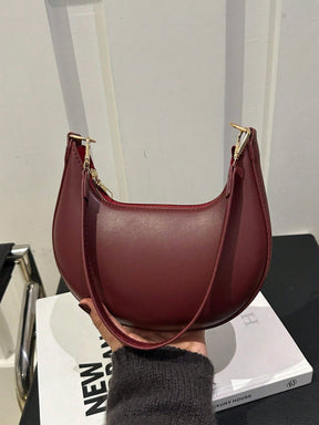 1 Peça Bolsa de Ombro em Formato de Meia-Lua de Cor Sólida com Fechamento de Zíper em PU para Mulheres, Estilo Minimalista, Uso Diário, Trabalho, Estilo Retrô Inspirado, Adequada para Mulheres