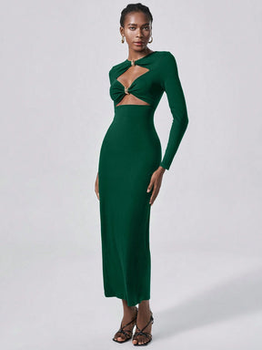 Lumivelle Vestido Longo Elegante de Malha Bodycon com Decoração Metálica para Mulheres, Vestimenta para Festa e Noite, Outono/Inverno