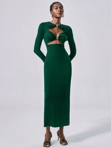 Lumivelle Vestido Longo Elegante de Malha Bodycon com Decoração Metálica para Mulheres, Vestimenta para Festa e Noite, Outono/Inverno