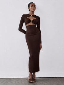 Lumivelle Vestido Longo Elegante de Malha Bodycon com Decoração Metálica para Mulheres, Vestimenta para Festa e Noite, Outono/Inverno