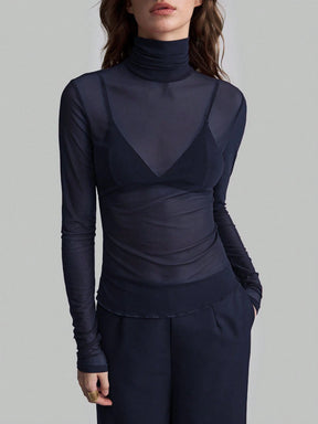 Ontre Blusa elegante e versátil de tecido de malha respirável, azul-marinho, Coleção Primavera/Verão 2025