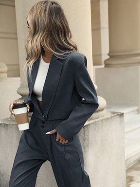 Aveloria Modichic Conjunto de blazer curto e calça solta de escritório casual retrô de toque de chiffon