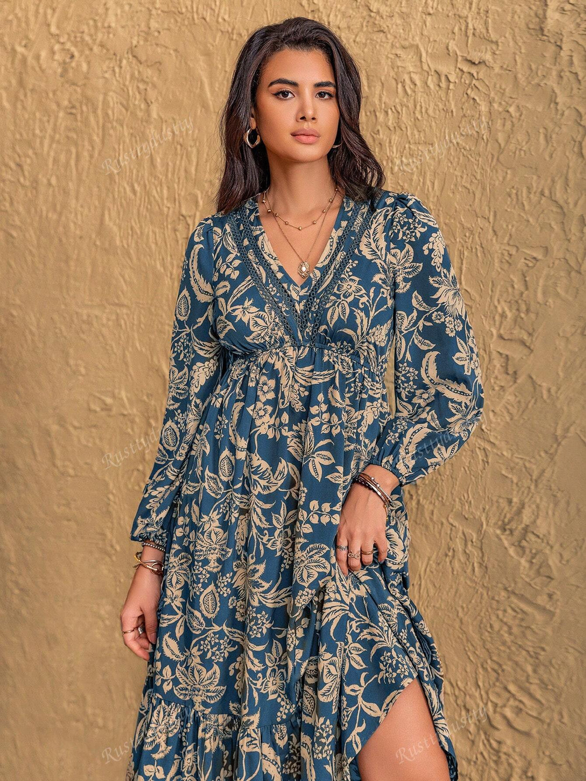 Rusttydustty Vestido Floral Boêmio Feminino com 