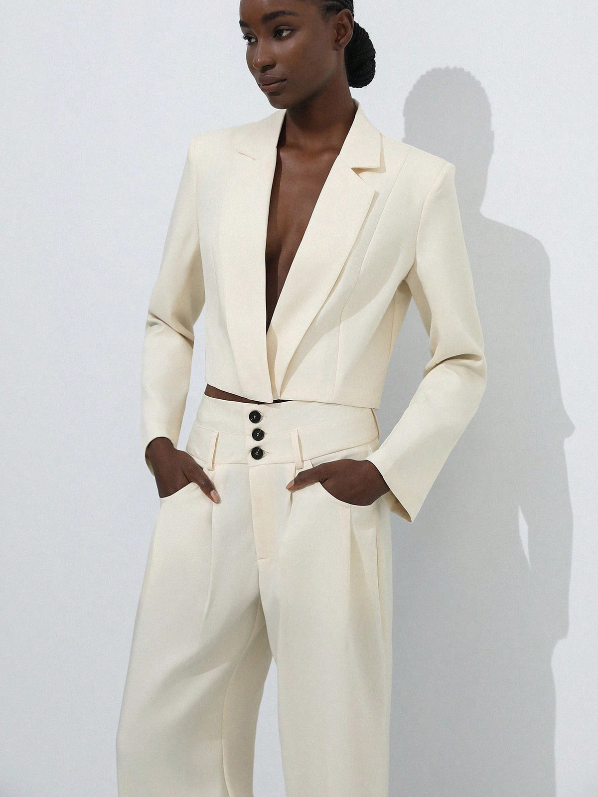Aveloria Modichic Conjunto de blazer curto e calça solta de escritório casual retrô de toque de chiffon