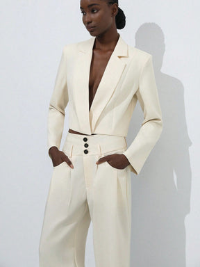 Aveloria Modichic Conjunto de blazer curto e calça solta de escritório casual retrô de toque de chiffon