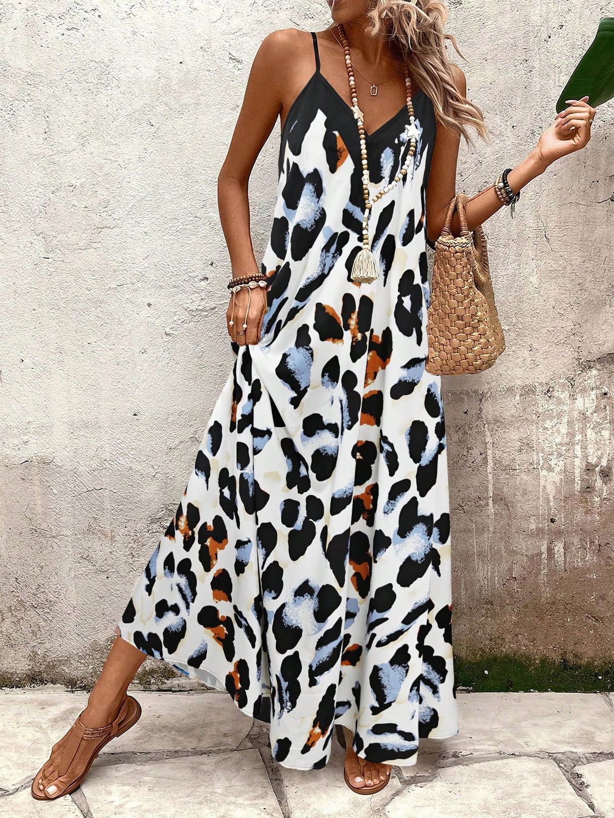 Breezaya Vestido Casual de Alça Fina com Estampa Degrade, Estilo Férias