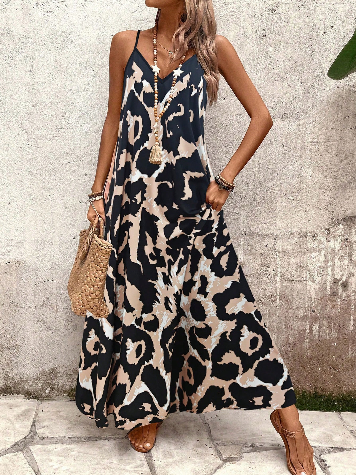 Breezaya Vestido Casual de Alça Fina com Estampa Degrade, Estilo Férias