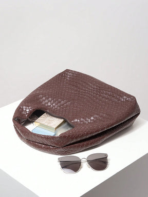 Bolsa de Ombro com Textura Tecida Vintage, Bolsa de Couro PU Macio, Bolsa Tote para Uso Diário, Bolsa em Formato de Lua, Bolsa de Alça com Zíper, Carteira Simples e Versátil para Mulheres (Padrão Aleatório)