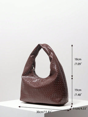 Bolsa de Ombro com Textura Tecida Vintage, Bolsa de Couro PU Macio, Bolsa Tote para Uso Diário, Bolsa em Formato de Lua, Bolsa de Alça com Zíper, Carteira Simples e Versátil para Mulheres (Padrão Aleatório)