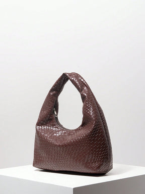 Bolsa de Ombro com Textura Tecida Vintage, Bolsa de Couro PU Macio, Bolsa Tote para Uso Diário, Bolsa em Formato de Lua, Bolsa de Alça com Zíper, Carteira Simples e Versátil para Mulheres (Padrão Aleatório)