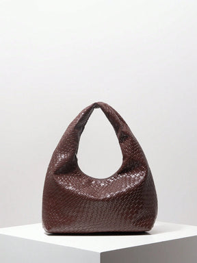 Bolsa de Ombro com Textura Tecida Vintage, Bolsa de Couro PU Macio, Bolsa Tote para Uso Diário, Bolsa em Formato de Lua, Bolsa de Alça com Zíper, Carteira Simples e Versátil para Mulheres (Padrão Aleatório)