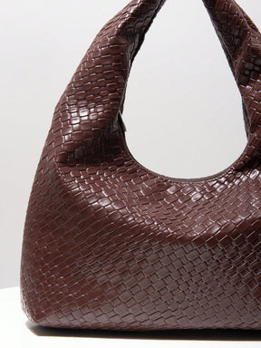 Bolsa de Ombro com Textura Tecida Vintage, Bolsa de Couro PU Macio, Bolsa Tote para Uso Diário, Bolsa em Formato de Lua, Bolsa de Alça com Zíper, Carteira Simples e Versátil para Mulheres (Padrão Aleatório)