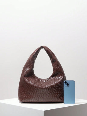 Bolsa de Ombro com Textura Tecida Vintage, Bolsa de Couro PU Macio, Bolsa Tote para Uso Diário, Bolsa em Formato de Lua, Bolsa de Alça com Zíper, Carteira Simples e Versátil para Mulheres (Padrão Aleatório)