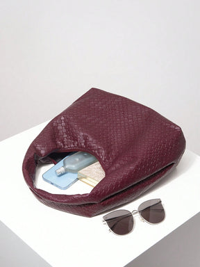 Bolsa de Ombro com Textura Tecida Vintage, Bolsa de Couro PU Macio, Bolsa Tote para Uso Diário, Bolsa em Formato de Lua, Bolsa de Alça com Zíper, Carteira Simples e Versátil para Mulheres (Padrão Aleatório)