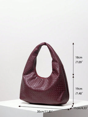 Bolsa de Ombro com Textura Tecida Vintage, Bolsa de Couro PU Macio, Bolsa Tote para Uso Diário, Bolsa em Formato de Lua, Bolsa de Alça com Zíper, Carteira Simples e Versátil para Mulheres (Padrão Aleatório)