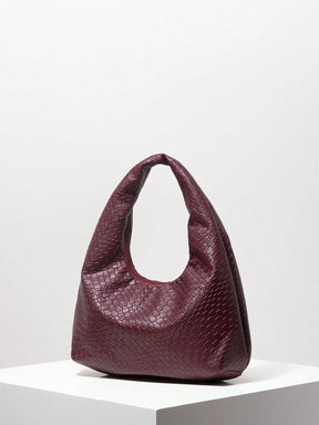 Bolsa de Ombro com Textura Tecida Vintage, Bolsa de Couro PU Macio, Bolsa Tote para Uso Diário, Bolsa em Formato de Lua, Bolsa de Alça com Zíper, Carteira Simples e Versátil para Mulheres (Padrão Aleatório)