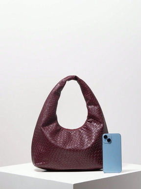 Bolsa de Ombro com Textura Tecida Vintage, Bolsa de Couro PU Macio, Bolsa Tote para Uso Diário, Bolsa em Formato de Lua, Bolsa de Alça com Zíper, Carteira Simples e Versátil para Mulheres (Padrão Aleatório)