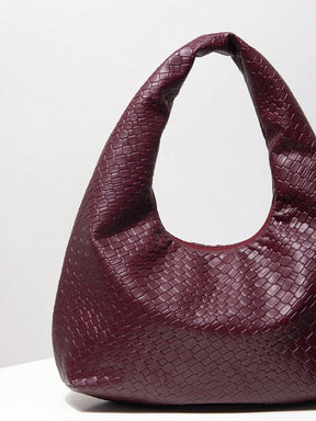 Bolsa de Ombro com Textura Tecida Vintage, Bolsa de Couro PU Macio, Bolsa Tote para Uso Diário, Bolsa em Formato de Lua, Bolsa de Alça com Zíper, Carteira Simples e Versátil para Mulheres (Padrão Aleatório)
