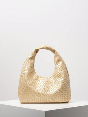 Bolsa de Ombro com Textura Tecida Vintage, Bolsa de Couro PU Macio, Bolsa Tote para Uso Diário, Bolsa em Formato de Lua, Bolsa de Alça com Zíper, Carteira Simples e Versátil para Mulheres (Padrão Aleatório)