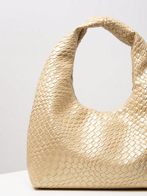 Bolsa de Ombro com Textura Tecida Vintage, Bolsa de Couro PU Macio, Bolsa Tote para Uso Diário, Bolsa em Formato de Lua, Bolsa de Alça com Zíper, Carteira Simples e Versátil para Mulheres (Padrão Aleatório)