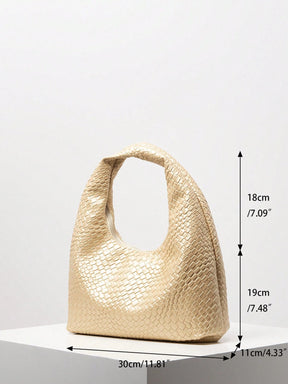 Bolsa de Ombro com Textura Tecida Vintage, Bolsa de Couro PU Macio, Bolsa Tote para Uso Diário, Bolsa em Formato de Lua, Bolsa de Alça com Zíper, Carteira Simples e Versátil para Mulheres (Padrão Aleatório)