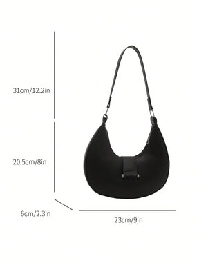 1 Peça Bolsa de Ombro em Formato de Meia-Lua de Cor Sólida com Fechamento de Zíper em PU para Mulheres, Estilo Minimalista, Uso Diário, Trabalho, Estilo Retrô Inspirado, Adequada para Mulheres