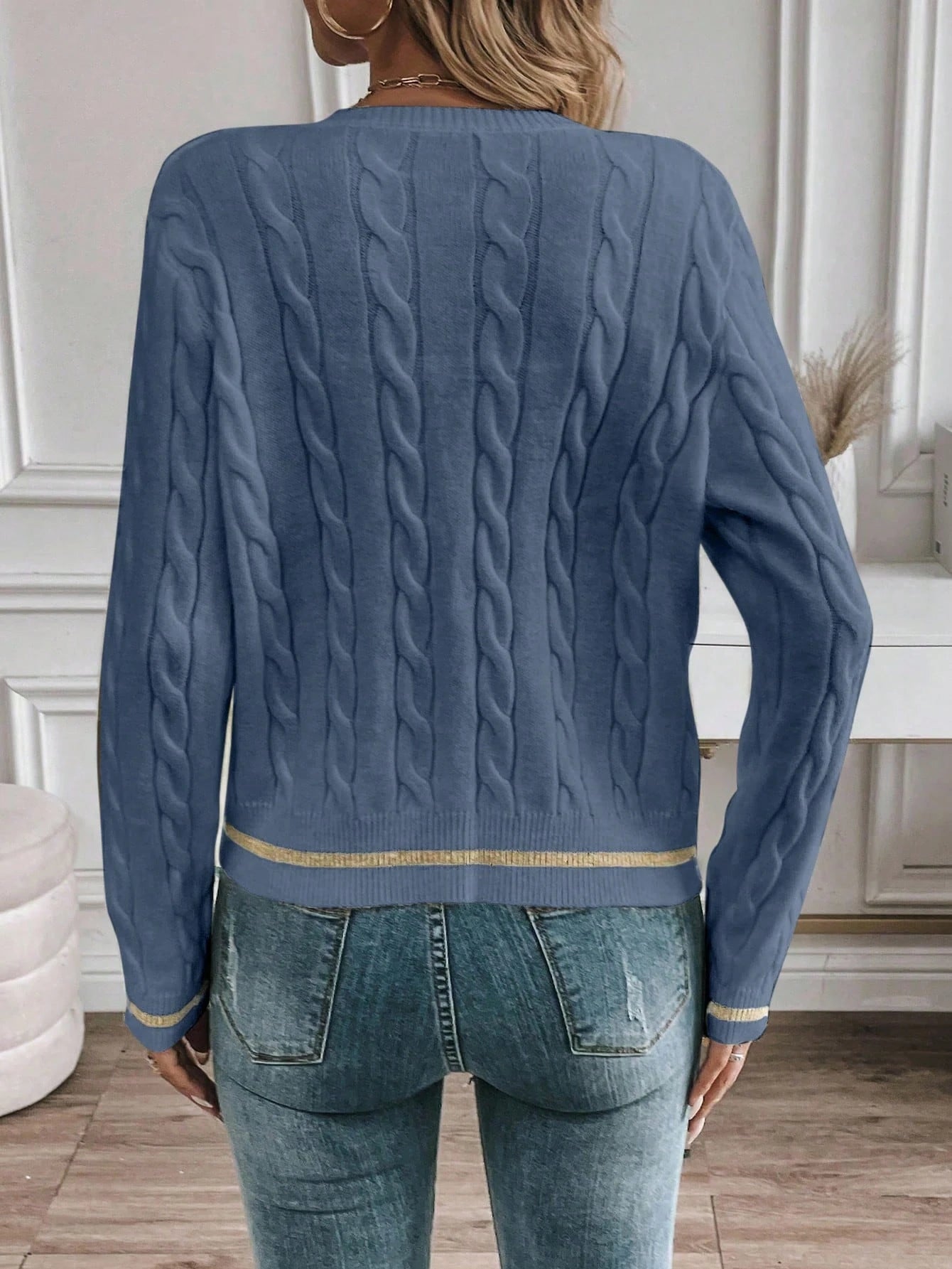 EMERY ROSE Cardigan Casual Versátil Feminino com Listras Colorblock