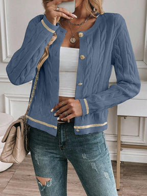 EMERY ROSE Cardigan Casual Versátil Feminino com Listras Colorblock