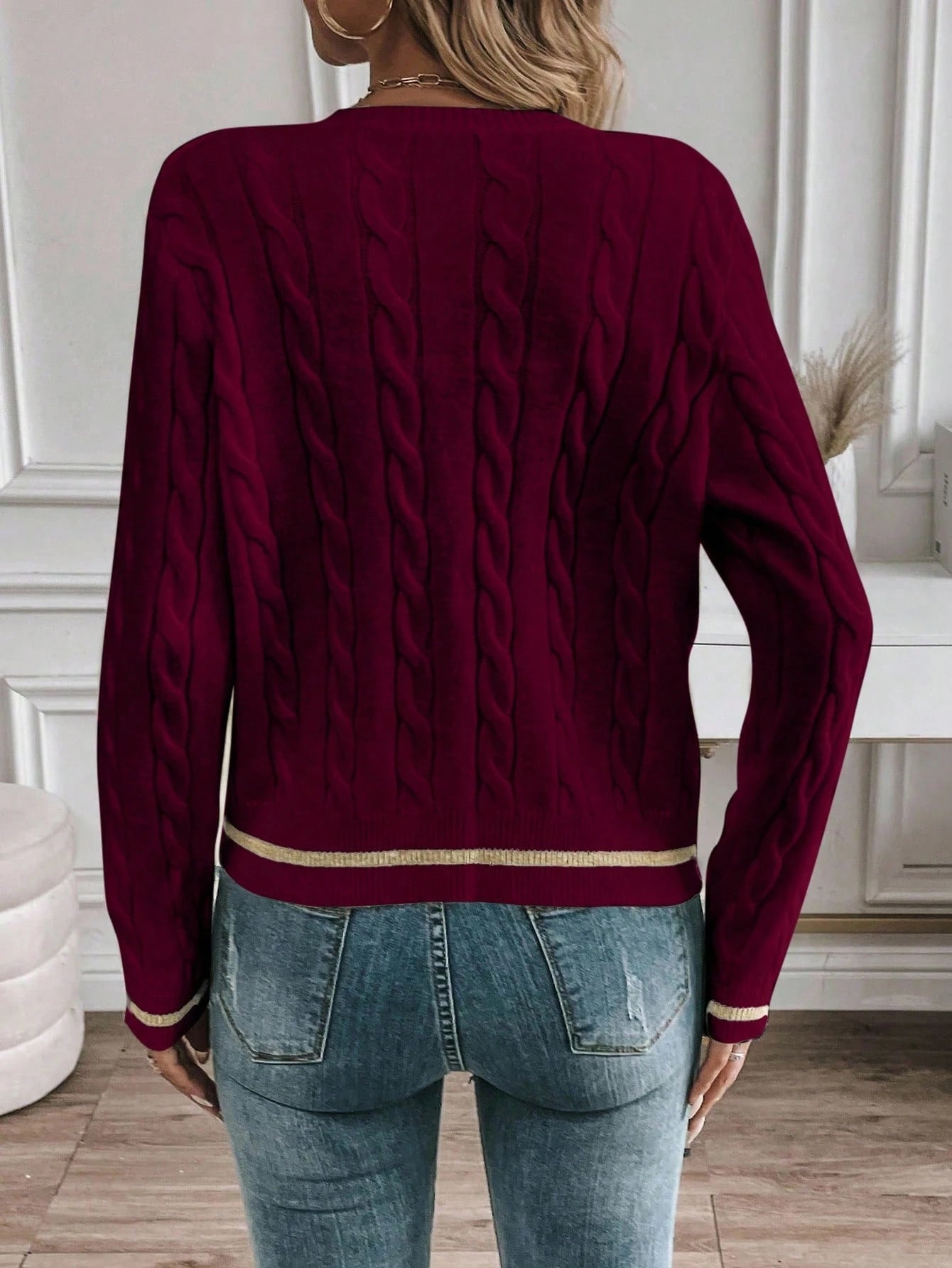 EMERY ROSE Cardigan Casual Versátil Feminino com Listras Colorblock