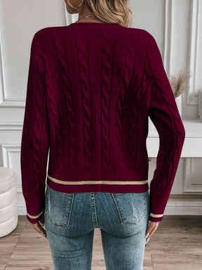 EMERY ROSE Cardigan Casual Versátil Feminino com Listras Colorblock