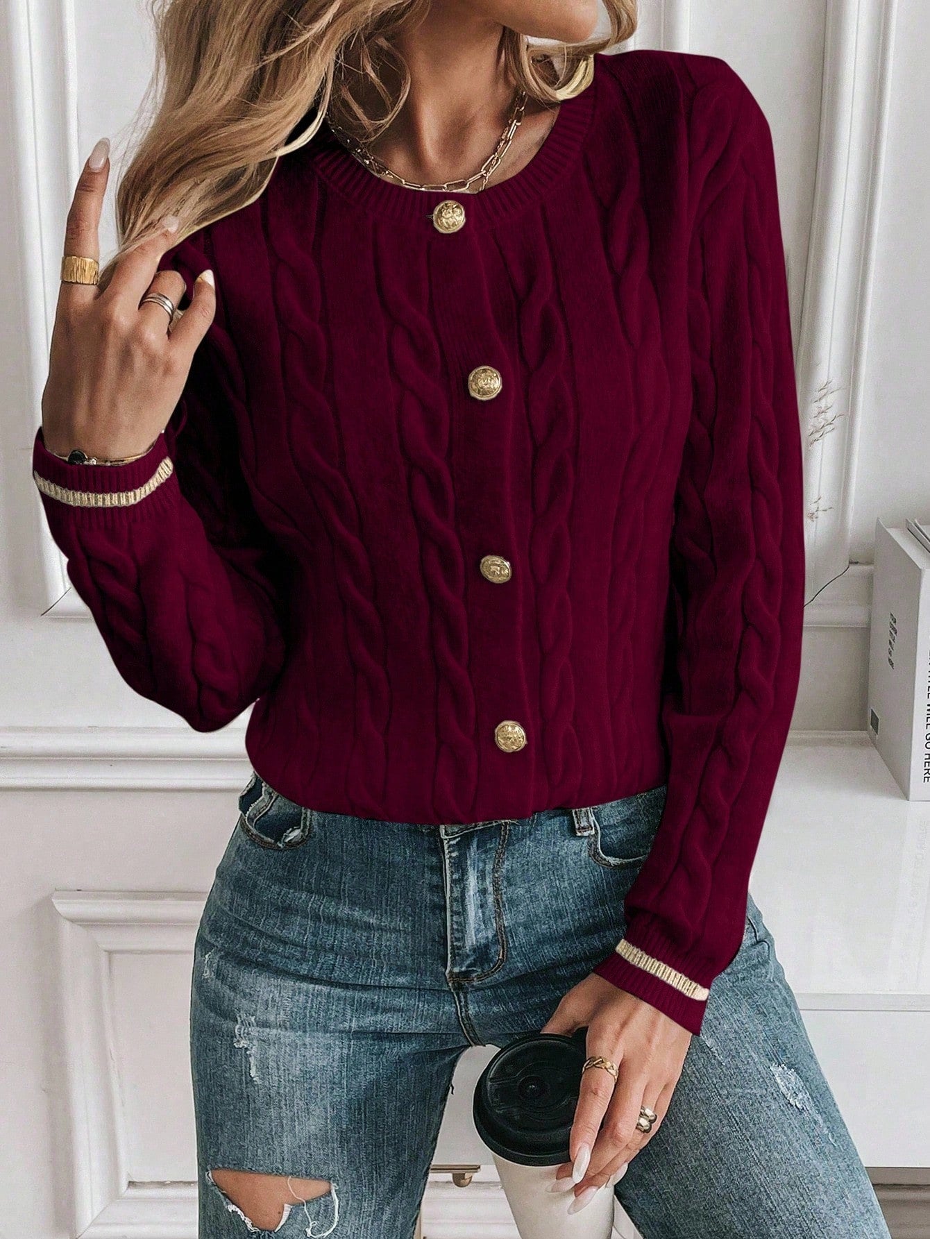 EMERY ROSE Cardigan Casual Versátil Feminino com Listras Colorblock