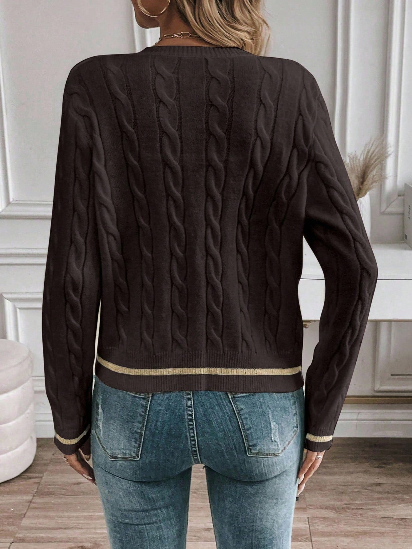 EMERY ROSE Cardigan Casual Versátil Feminino com Listras Colorblock